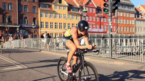 An ironman contestant on a bike at Copenhagen Ironman