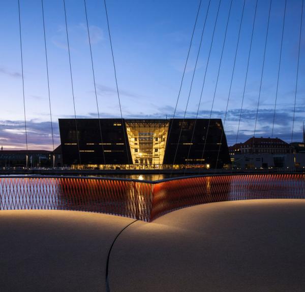 The Black Diamond in Copenhagen seen from the Circle Bridge.