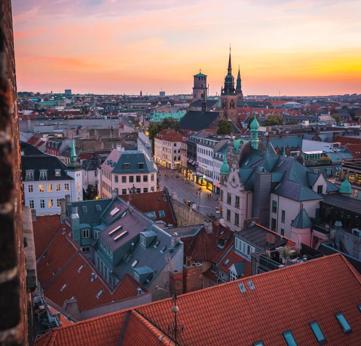 Sunset over the city Copenhagen